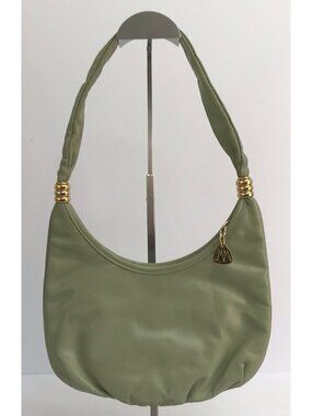 Vintage Morris Moskowitz Leather Green Handbag Gold Toned Accents *Read*